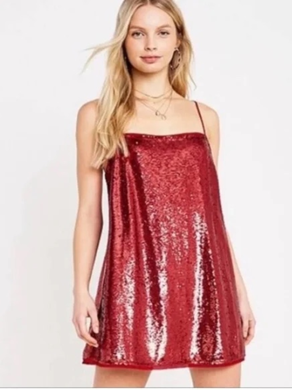 FREE PEOPLE RED SEQUIN SLIP DRESS
